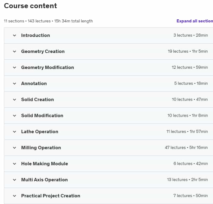 Course topics · Udemy — Mastercam l CNC Programming 2022-1