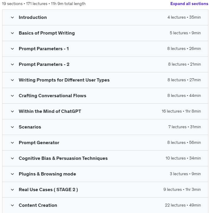 Course topics · ChatGPT 4 Prompt Writing: The Complete Guide 2023-4