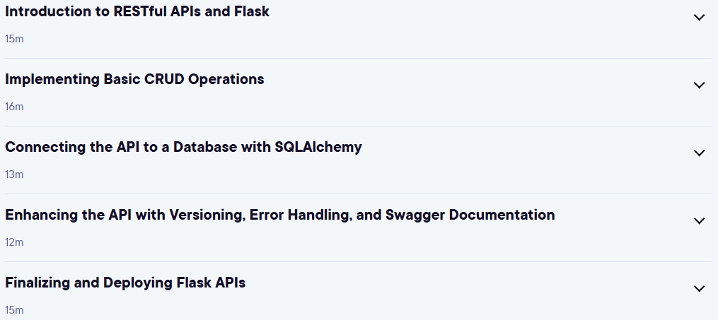 Course topics · Pluralsight — Flask: RESTful API Development 2025-5