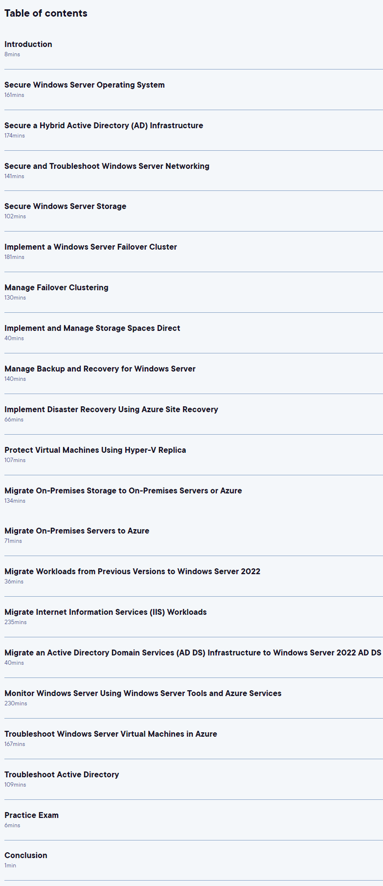 Course topics · A Cloud Guru — AZ-801: Configuring Windows Server Hybrid Advanced Services 2023-6