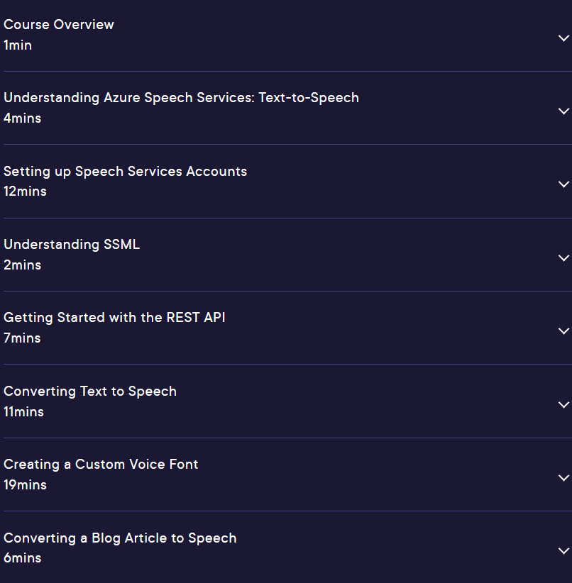Course topics · Microsoft Cognitive Services: Azure Custom Text to Speech 2024-10