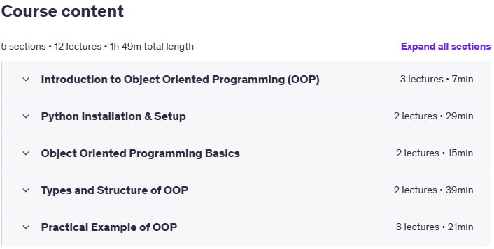 Course topics · Object Oriented Programming in Python for Absolute Beginners 2025-5