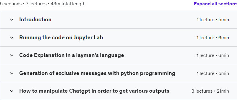 Course topics · Udemy — How to use ChatGPT for Data Analysis in Python 2023-6