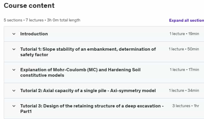 Course topics · PLAXIS 2D for Beginners – Geotechnical Numerical Analysis 2023-7