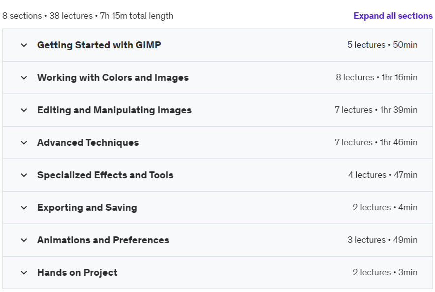 Course topics · Udemy — GIMP Essentials – Beginners to Intermediate Guide 2024-9