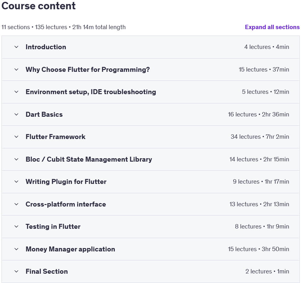 Course topics · Udemy — Flutter Bloc for Mobile, Web, PC – I choose you 2025-3