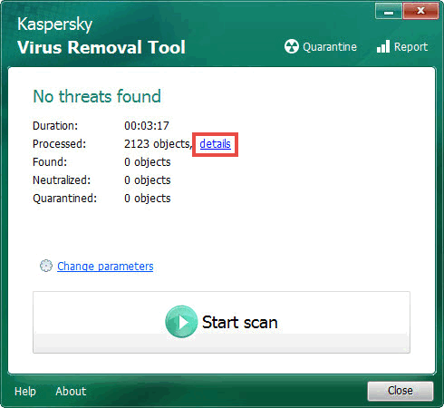 الصور · أداة Kaspersky Virus Removal Tool 20.0.14.0