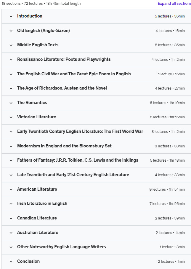Course topics · English Literature: Be as Informed as a Literature Graduate 2022-12
