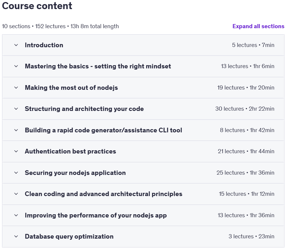 Course topics · Advanced NodeJS: Level up your NodeJS skill In 2025 2025-5