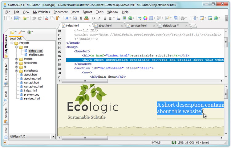 Pictures · CoffeeCup HTML Editor 18.0 Build 890