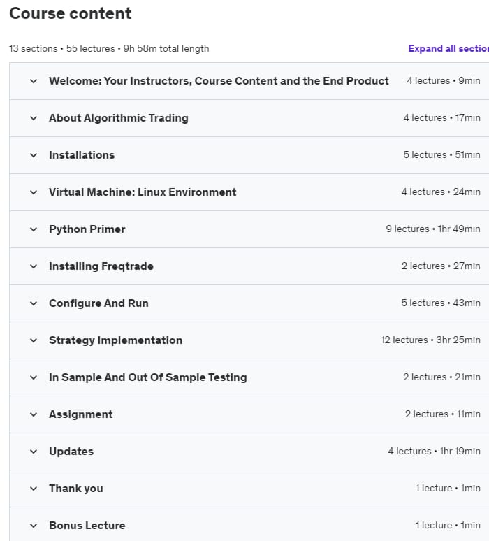 Course topics · Algorithmic Trading: Backtest, Optimize & Automate in Python 2022-4