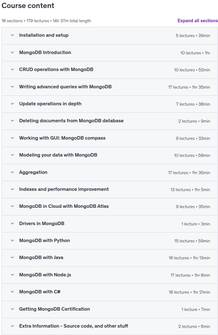 Sujets du cours · MongoDB Masterclass: Excel dans NoSQL & Certification Pass! 2025-4