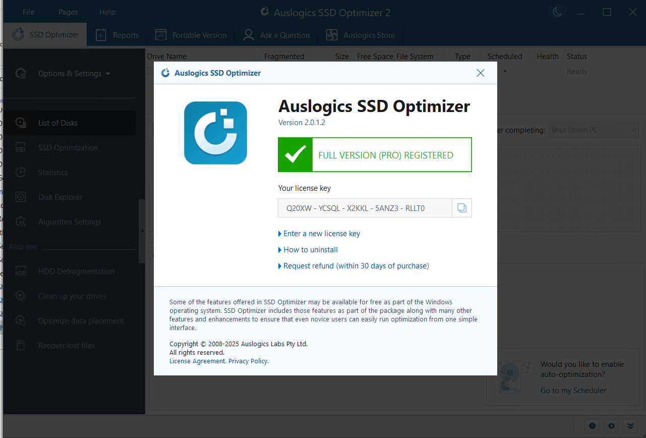 Pictures · Auslogics SSD Optimizer Pro 2.1.0.1