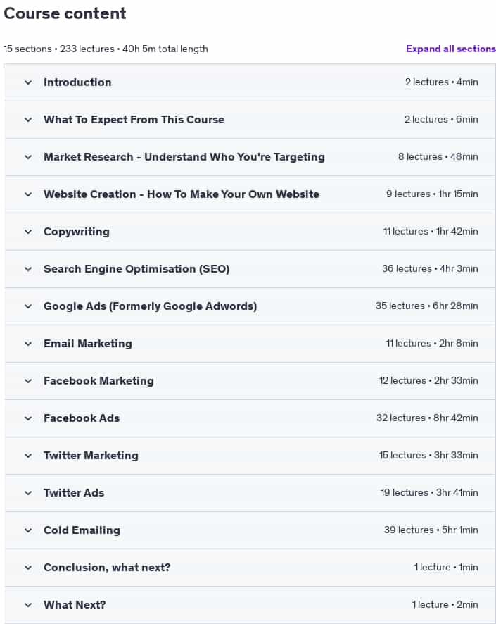 Course topics · Udemy — The Ultimate Digital Marketing Course 2025: 11 Courses in 1 2025-1