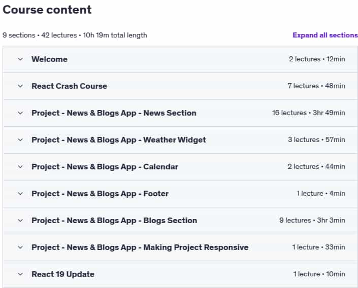 Course topics · Master React: Build Real-World React Project from scratch 2024-9