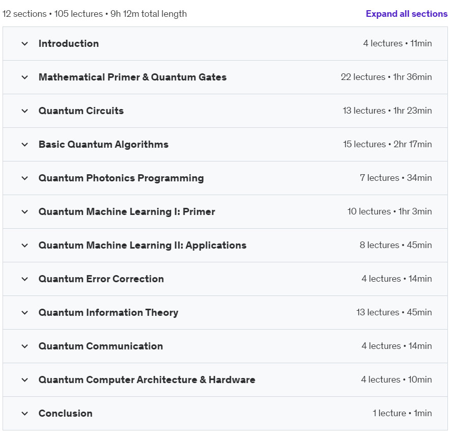 Course topics · Udemy — Quantum Computing A-Z 2021-8