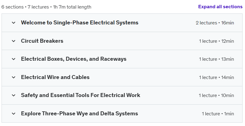 Course topics · Just Learn Electrical DIY 2024-11