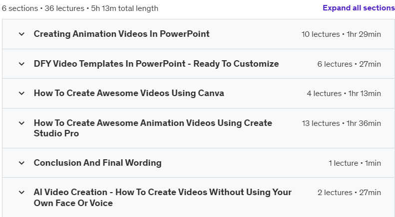 Course topics · Udemy — Create Awesome Animated Videos Using PowerPoint And Canva 2023-8