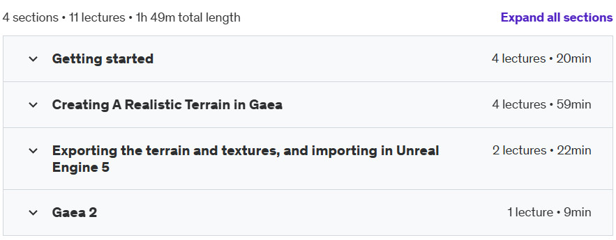 Course topics · Udemy — Beginner Terrain Creation using Gaea for Unreal Engine 2024-9