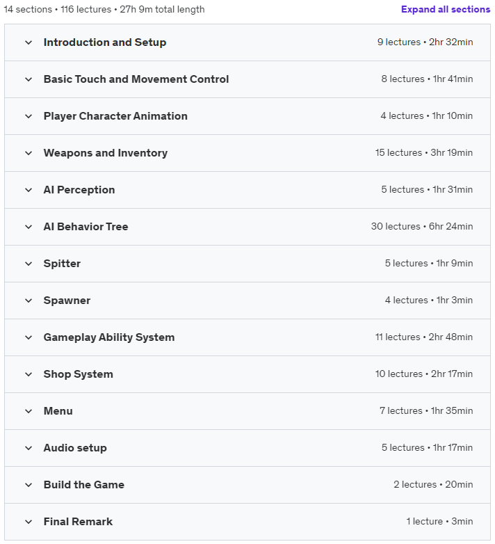 Course topics · Unity Mobile Game Development – Exterminator 2023-8