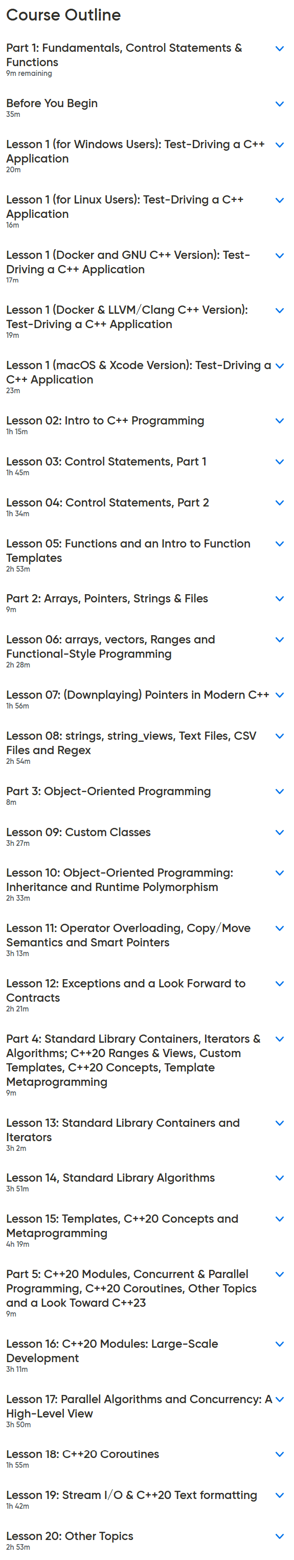 Course topics · Pearson — Oreilly – C++20 Fundamentals 2024-6