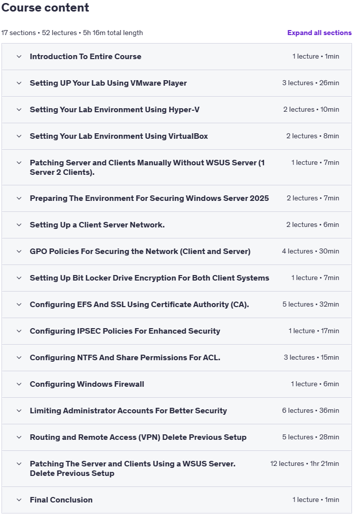 Course topics · Securing Windows Server 2025 Inside Out 100% Labs 2025-4