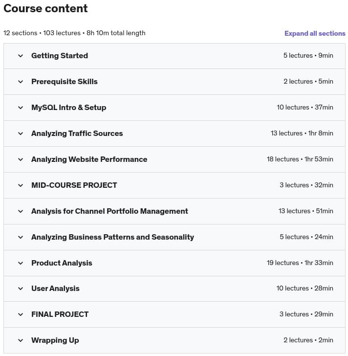 Course topics · Advanced SQL: MySQL Data Analysis & Business Intelligence 2022-5
