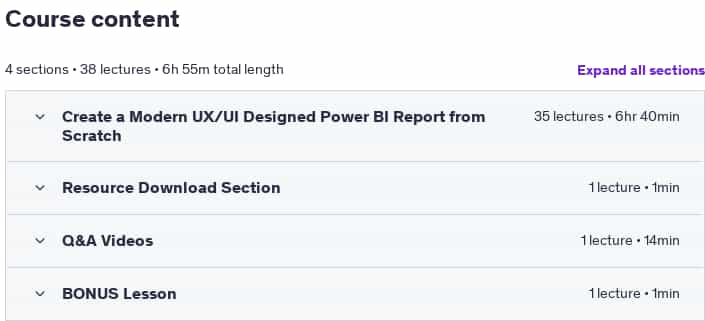Course topics · Udemy — Power BI – Build this UX/UI Designed Modern Desktop Report 2025-4