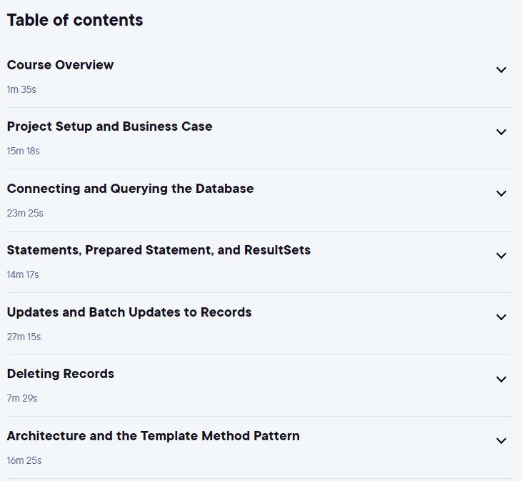 Course topics · Pluralsight — Data Access in Java SE 21 Fundamentals 2022-6