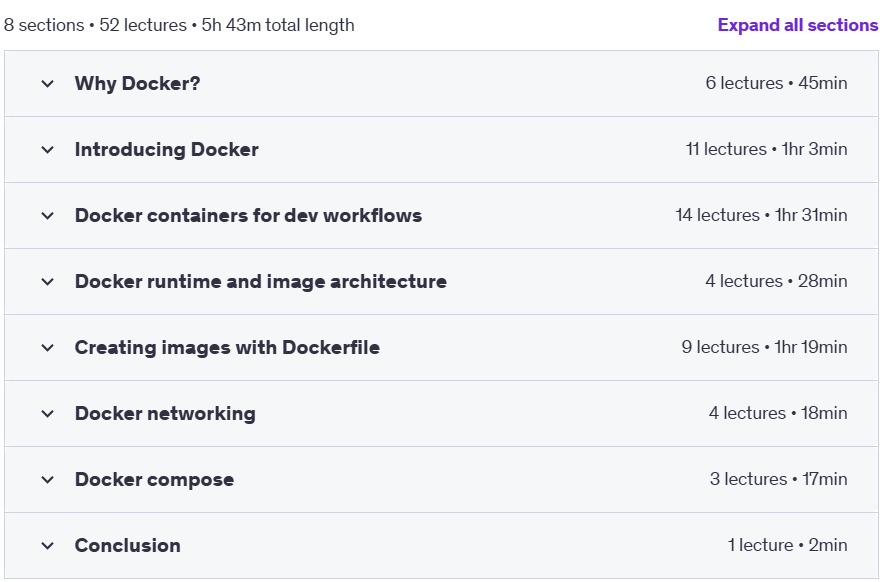 Course topics · Udemy — Docker Essentials: Containerizing Apps for Beginners 2025-1