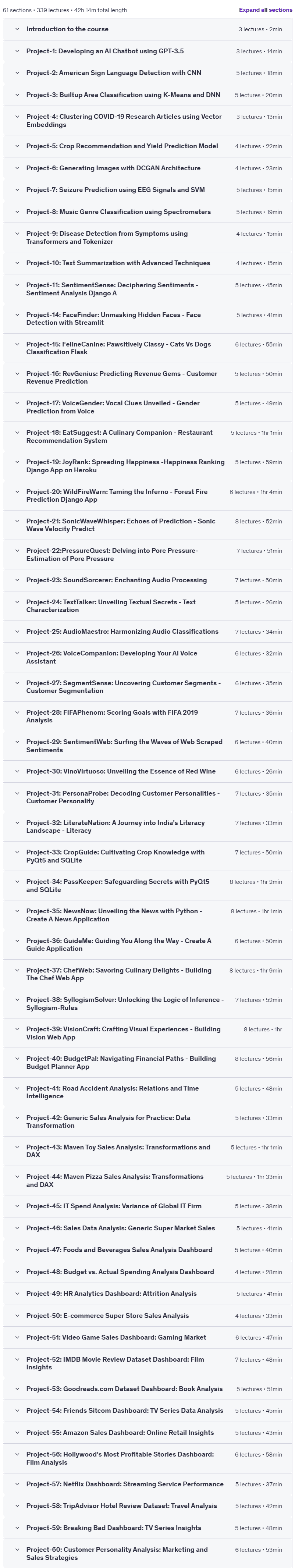 Course topics · Udemy — Data Science Bundle: 180 Hands-On Projects – Course 2 of 3 2024-11