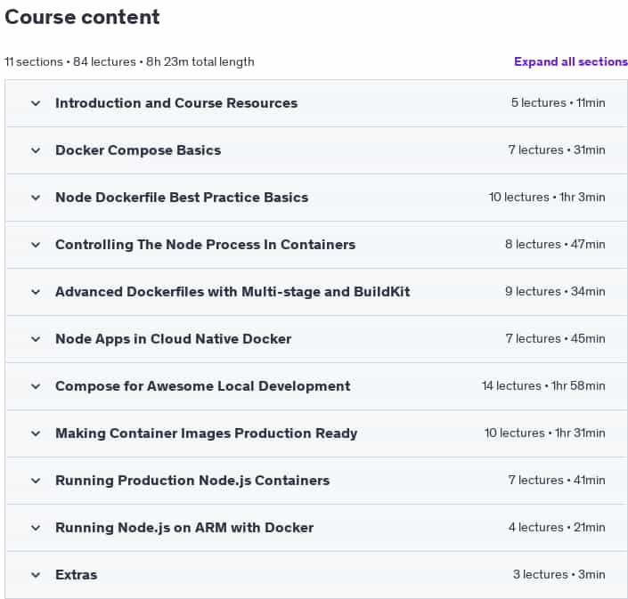 Course topics · Udemy — Docker for Node.js Projects From a Docker Captain 2023-11