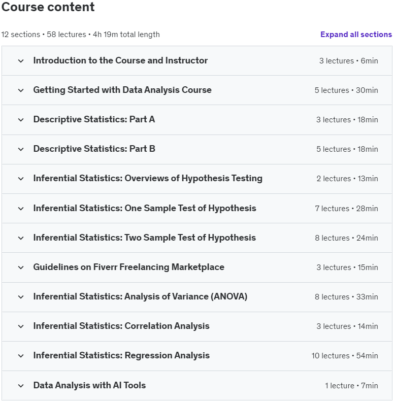Course topics · Data Analysis and Freelancing with Microsoft Excel 2024-10