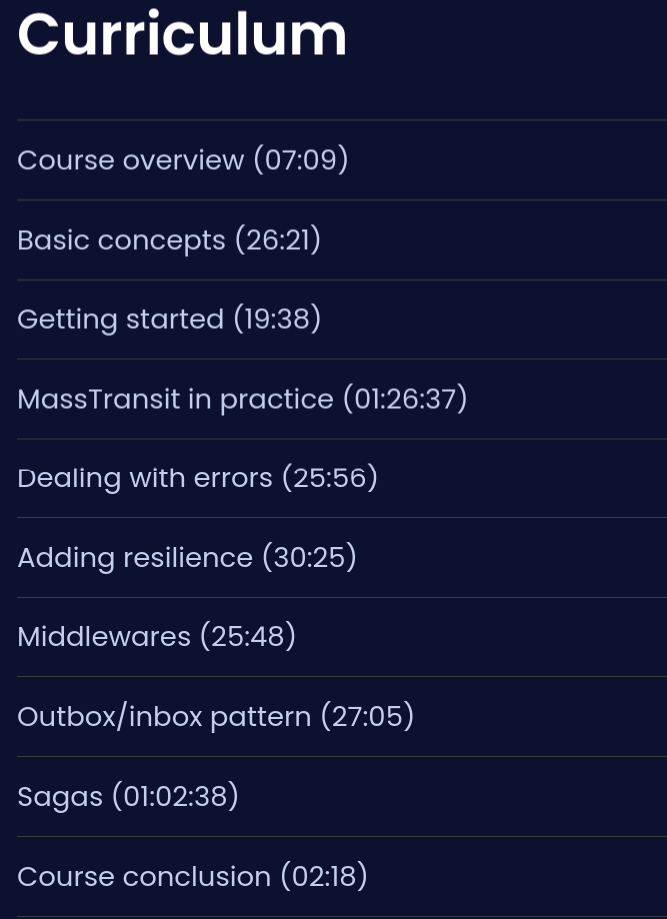 Course topics · Dometrain — Getting Started: Messaging in .NET with MassTransit 2024-12