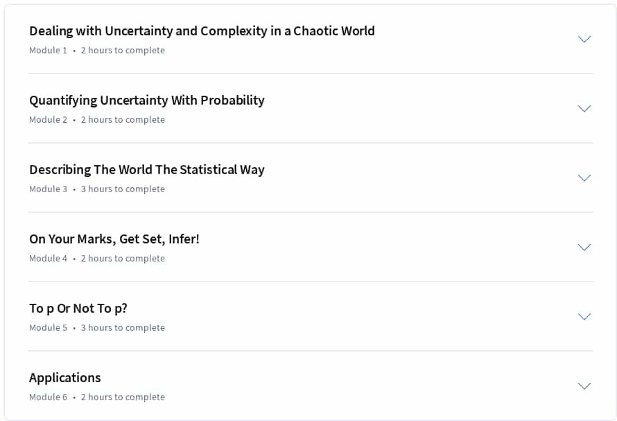 Course topics · Coursera — Probability and Statistics: To p or not to p? 2024-12
