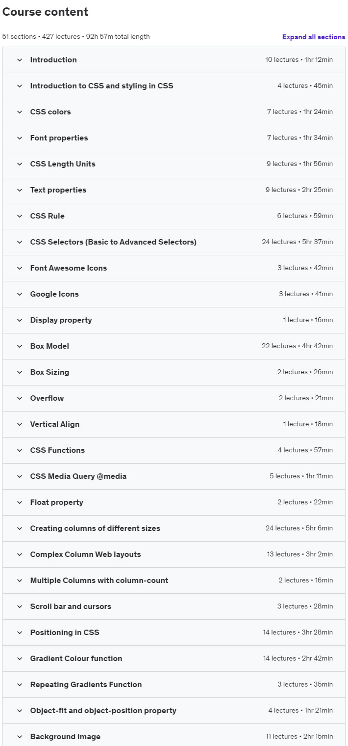Course topics · Master CSS: Understand How To Manipulate CSS Properties 2025-1
