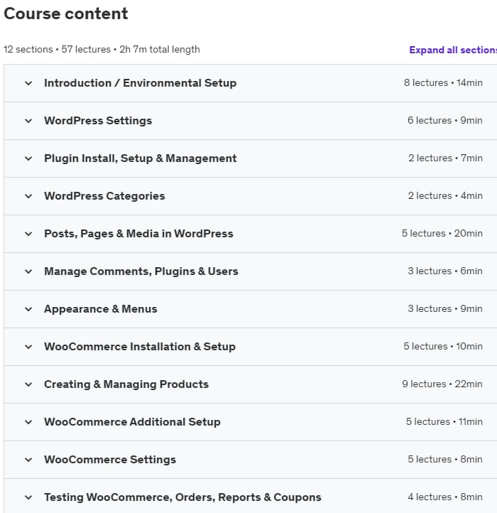 Course topics · WordPress & WooCommerce Course: Complete Guide to E-Commerce 2020-8