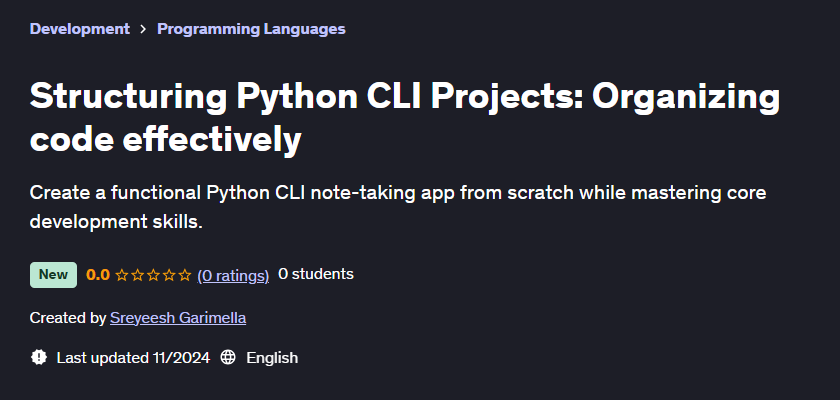 Pictures · Udemy — Structuring Python CLI Projects: Organizing code effectively 2024-11