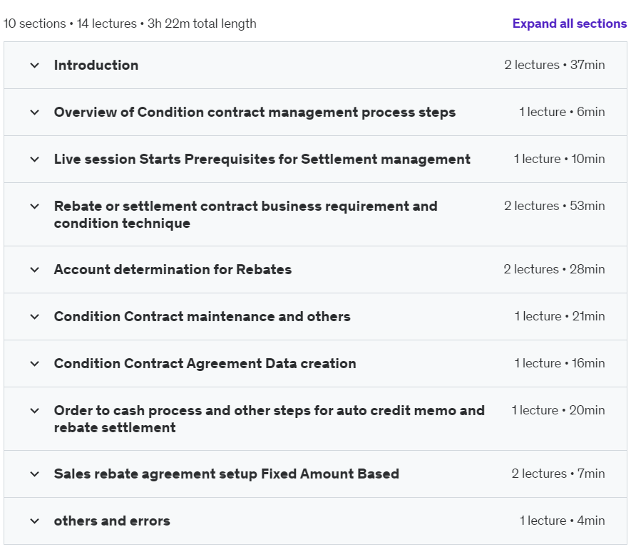 Course topics · SAP S4 Hana Condition Contract or rebate settlement Mgt 2024-7