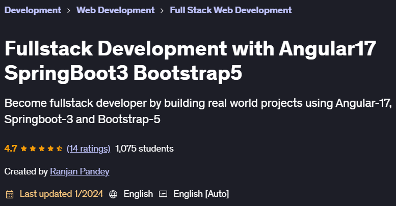 Pictures · Fullstack Development with Angular17 SpringBoot3 Bootstrap5 2024-1