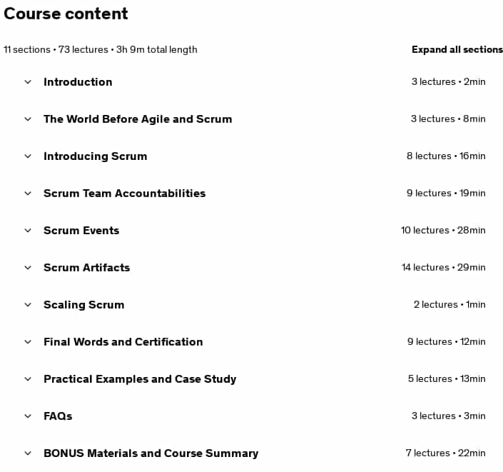 Course topics · Udemy — Scrum Master Certification 2025 + Agile Scrum Certification 2025-6