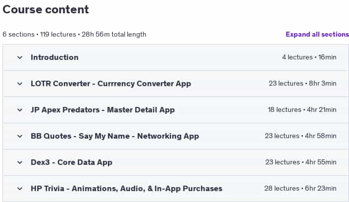 Course topics · Udemy — iOS 18, SwiftUI 6, & Swift 6: Build iOS Apps From Scratch 2025-2