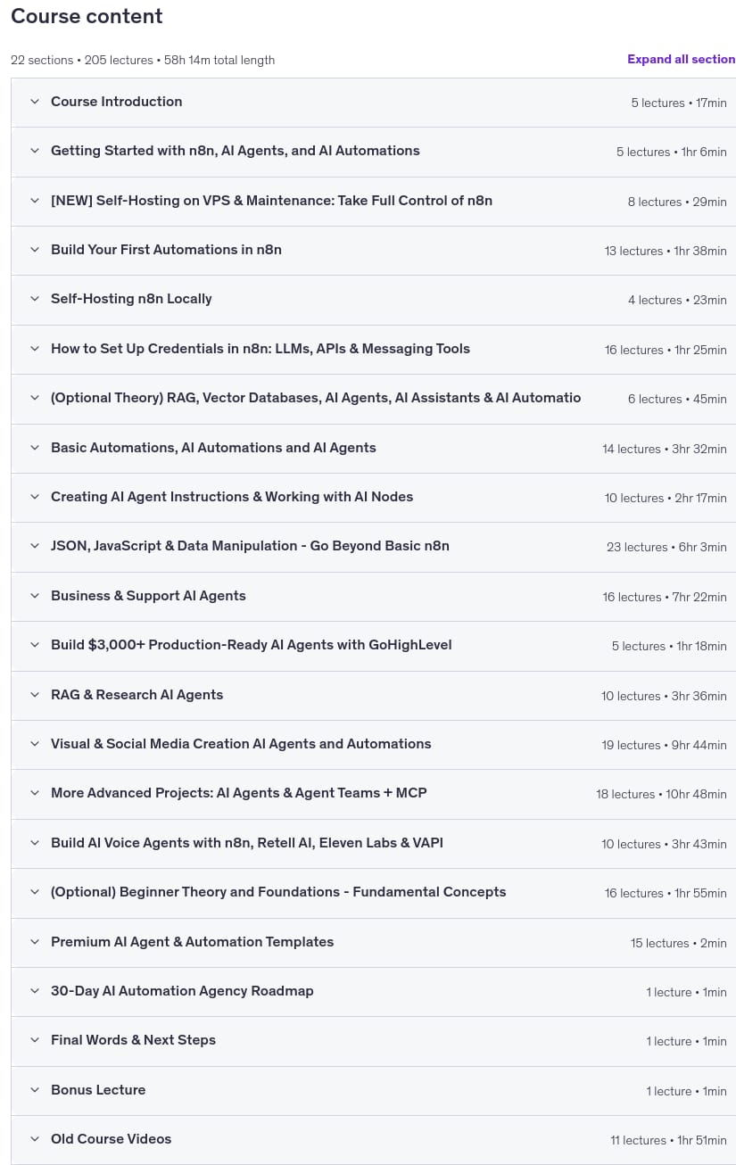 Course topics · n8n – AI Agents, AI Automations & AI Voice Agents (No-code!) 2026-6