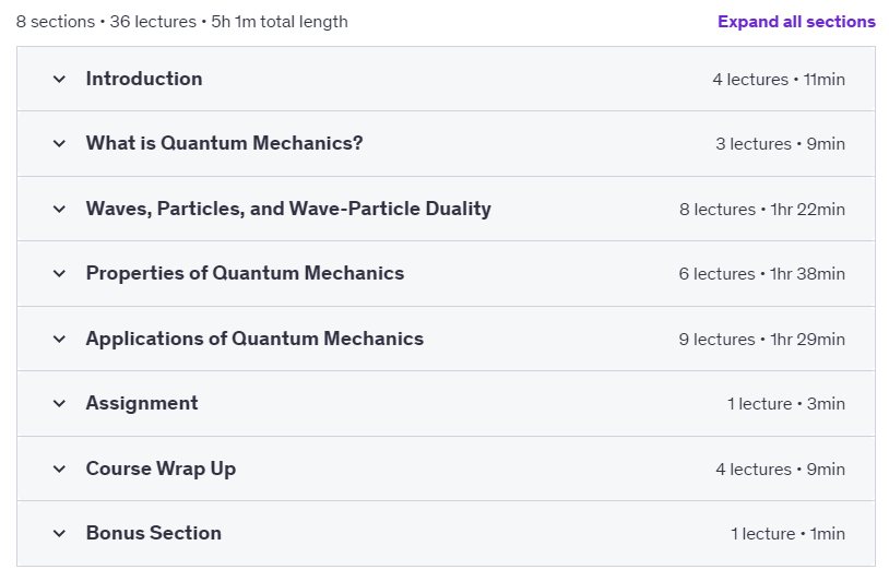 Course topics · Comprehensive Introduction to Quantum Mechanics 2024-3