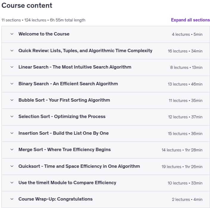 Course topics · Python Searching & Sorting Algorithms – A Practical Approach 2022-7