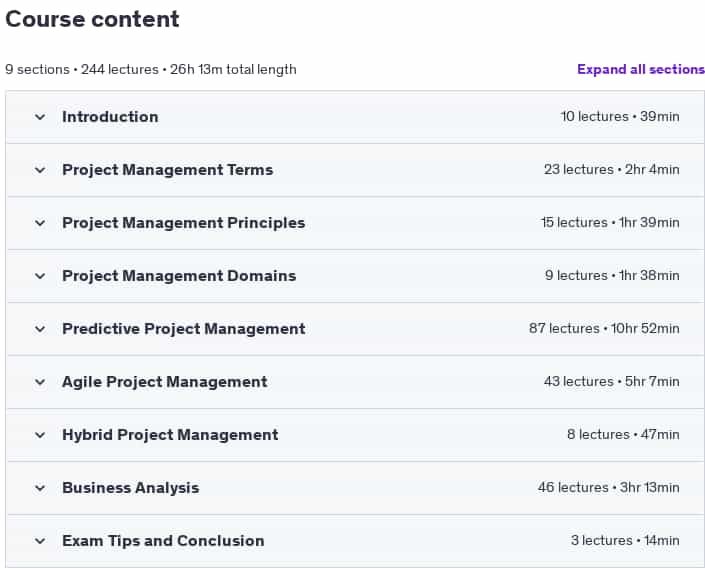 Course topics · Udemy — CAPM Exam Prep Course 25 PDU’s for Current Exam 2024-3