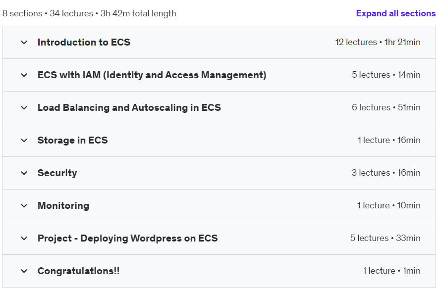 Course topics · Udemy — [NEW] Complete Amazon ECS Bootcamp – From Zero to Hero 2024-5
