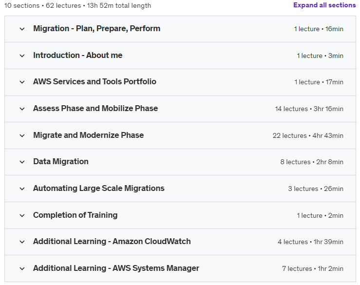 Course topics · Udemy — Migration to AWS 2023-10