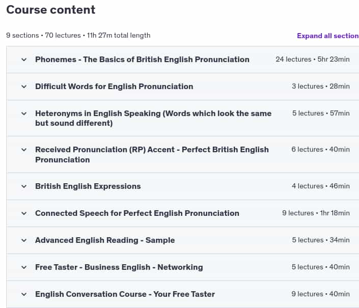 Course topics · Udemy — English Pronunciation – Complete Guide to English Speaking 2024-11