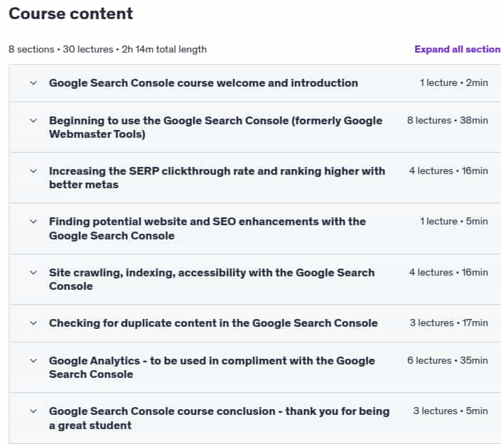 Course topics · Udemy — 2025 Google Search Console: #1 SEO Tool To Track SEO 2025-8